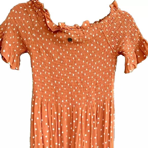 Rip Curl Maxi Dress Flutter Short Sleeve Polka Dot Ginger Size US 10 surf/beach - Picture 1 of 5